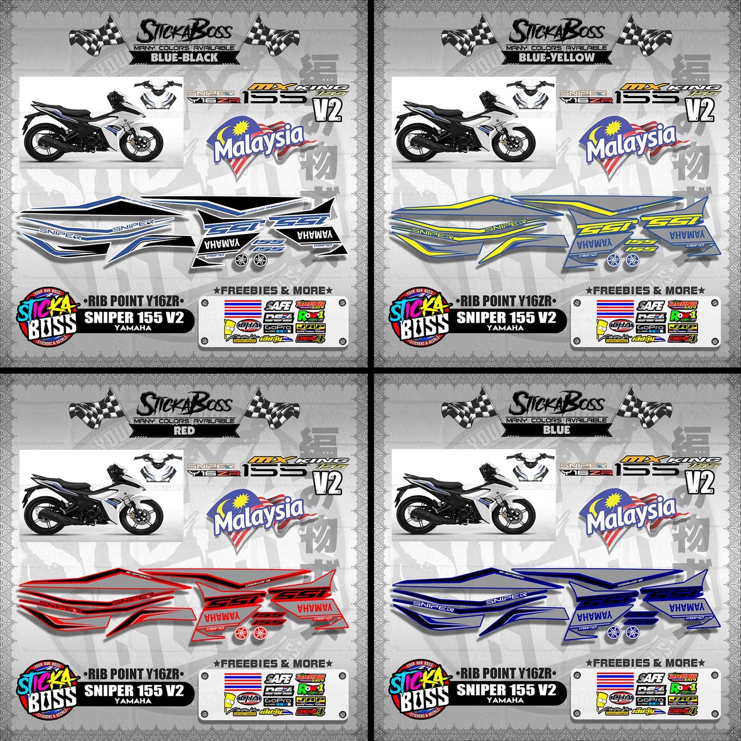 SNIPER 155 V2 MALAYSIAN DECALS ( RIB POINT Y16ZR )【WITH FREEBIES】