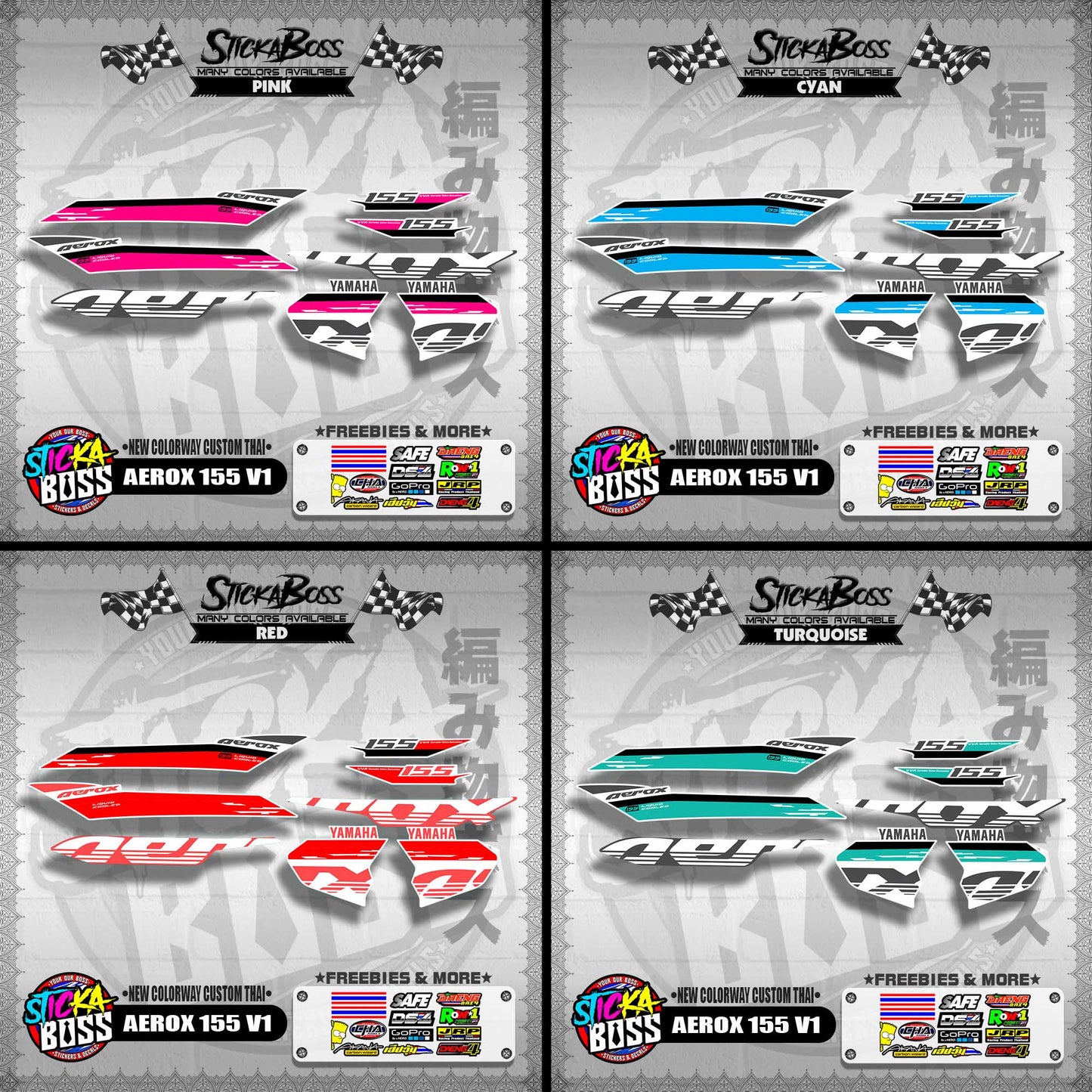 AEROX 155 V1 DECALS ( NEW COLORWAY CUSTOM THAI )【WITH FREEBIES】