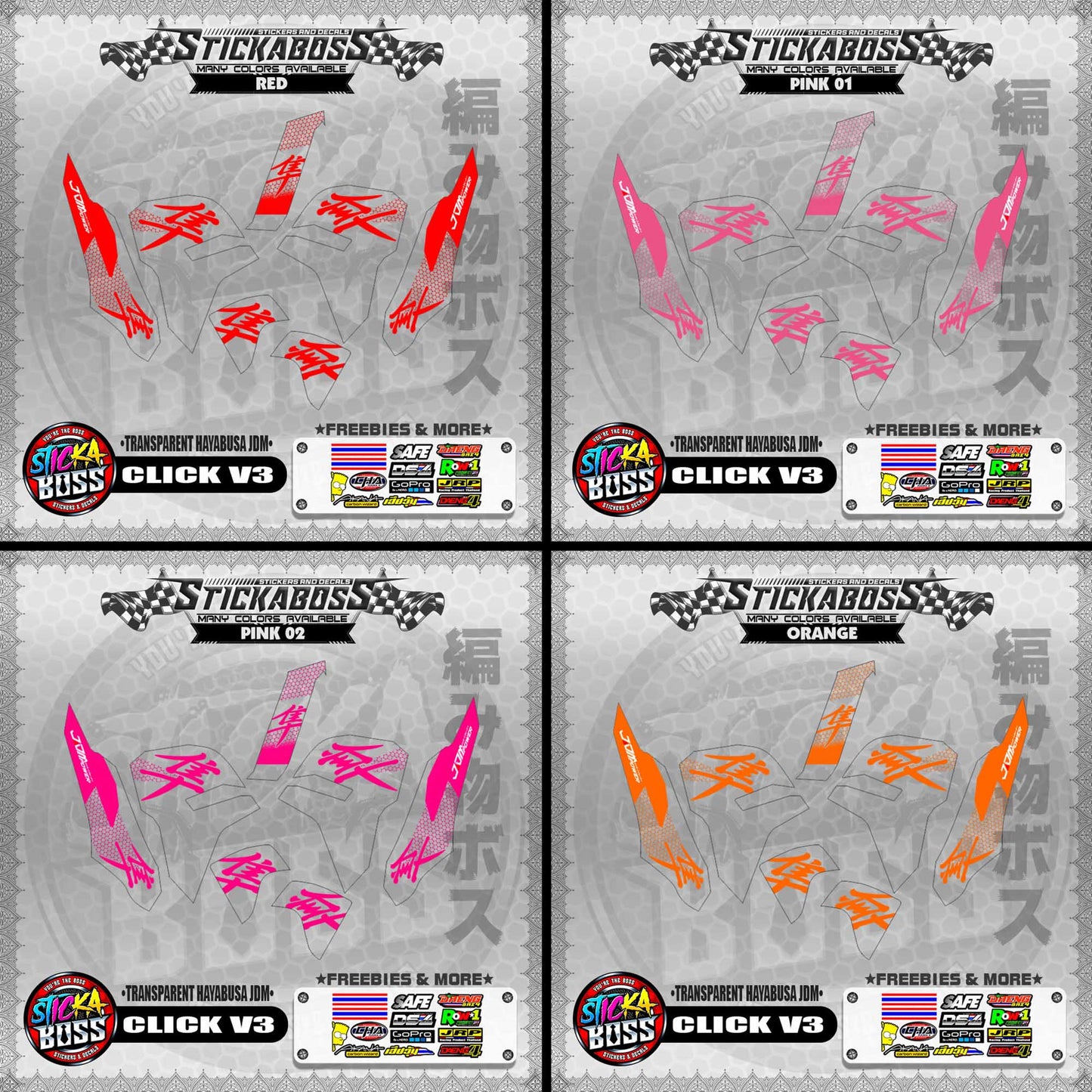 【PREMIUM UV PRINT】TRANSPARENT CLICK V3 DECALS ( TRANSPARENT HAYABUSA JDM )【WITH FREEBIES】