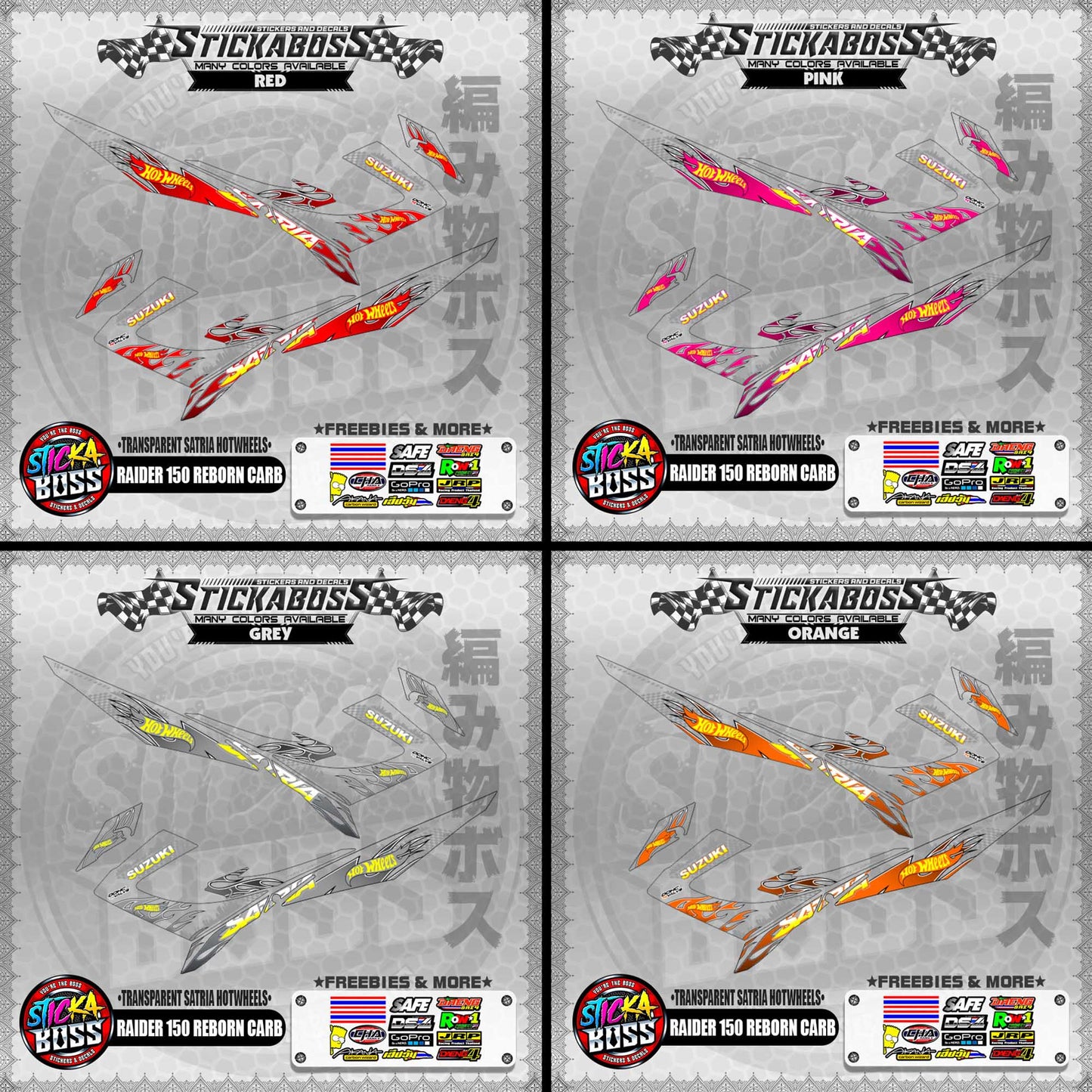 【PREMIUM UV PRINT】TRANSPARENT RAIDER 150 REBORN CARB DECALS ( SATRIA HOTWHEELS )【WITH FREEBIES】