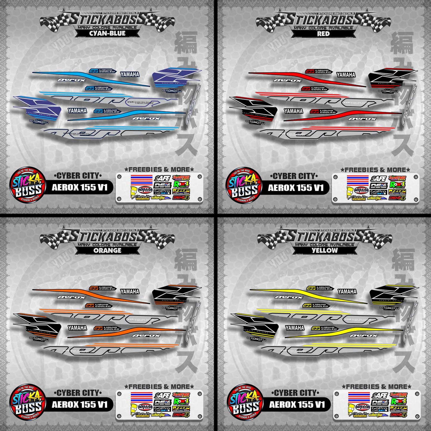 AEROX 155 V1 DECALS ( CYBER CITY )【WITH FREEBIES】