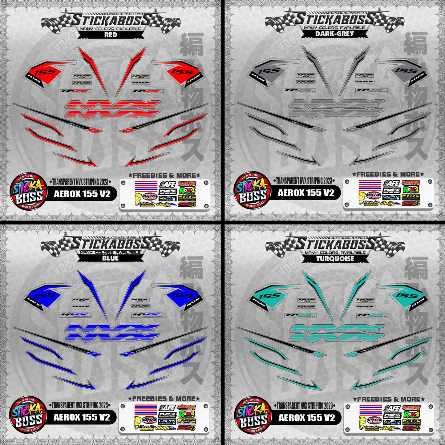 【PREMIUM UV PRINT】TRANSPARENT AEROX 155 V2 DECALS ( NVX STRIPING 2023 )【WITH FREEBIES】