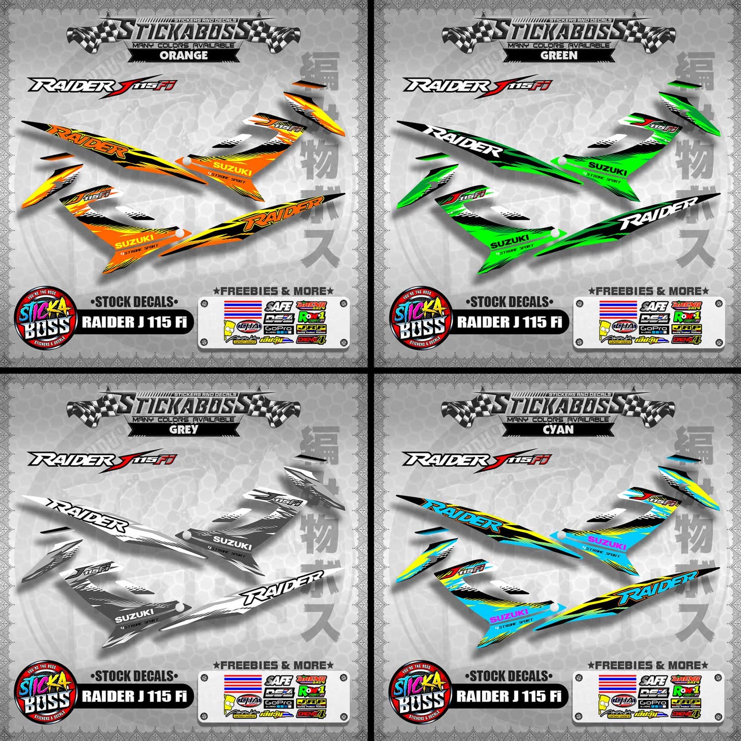 RAIDER J 115 Fi Stock Decals [ASSORTED COLORS]【PREMIUM GLOSSY LAMINATED】