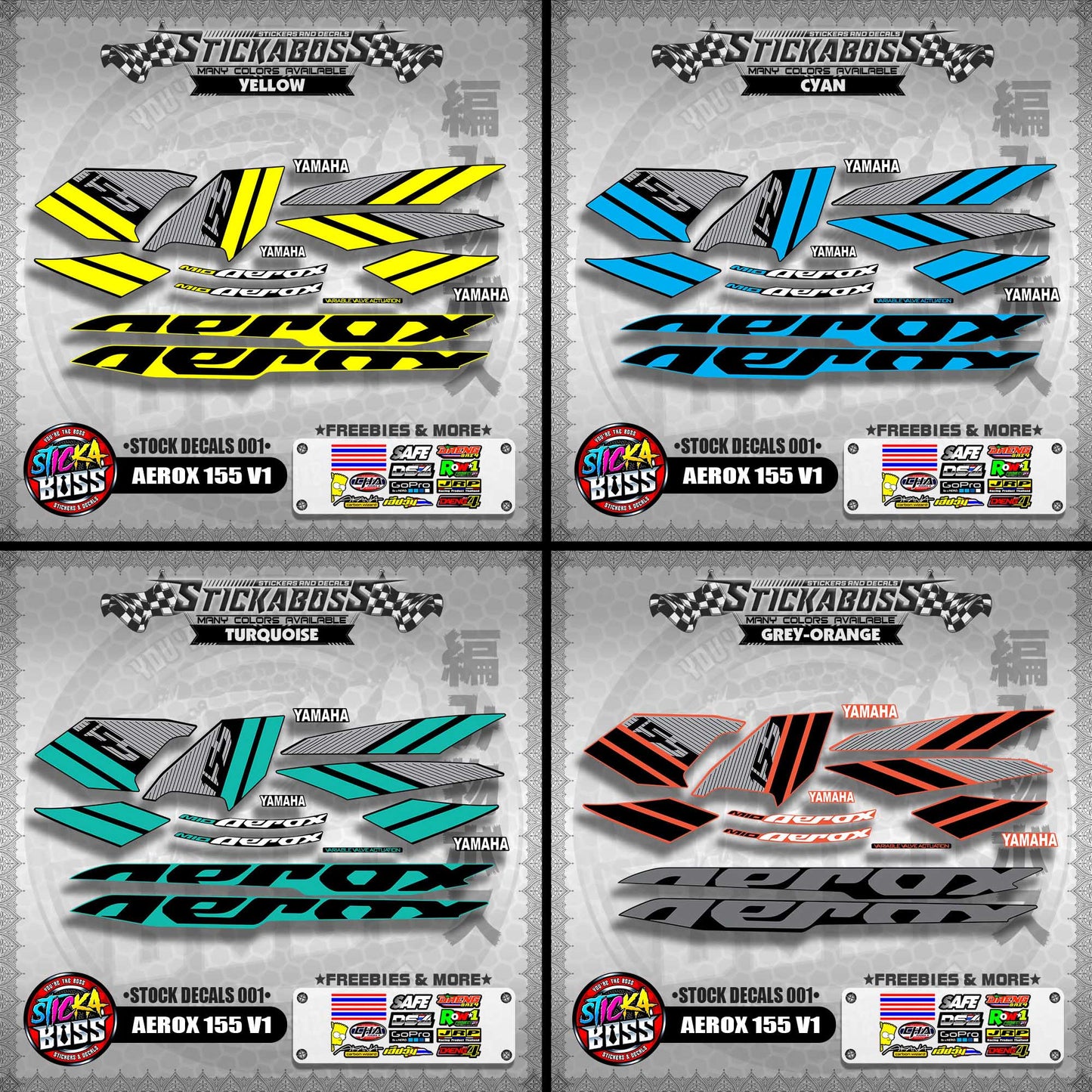 AEROX 155 V1 ( STOCK DECALS 001 )【WITH FREEBIES】