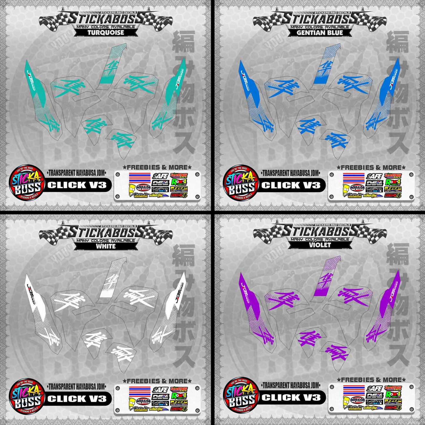 【PREMIUM UV PRINT】TRANSPARENT CLICK V3 DECALS ( TRANSPARENT HAYABUSA JDM )【WITH FREEBIES】