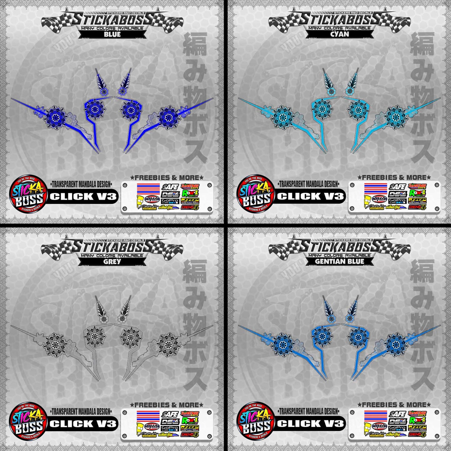 【PREMIUM UV PRINT】TRANSPARENT CLICK V3 DECALS ( MANDALA )【WITH FREEBIES】