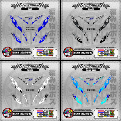 【PREMIUM UV PRINT】TRANSPARENT CLICK 125 / 150 V2 DECALS ( VARIO TRIBAL FIRE )【WITH FREEBIES】