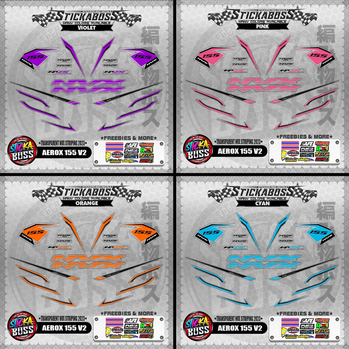 【PREMIUM UV PRINT】TRANSPARENT AEROX 155 V2 DECALS ( NVX STRIPING 2023 )【WITH FREEBIES】