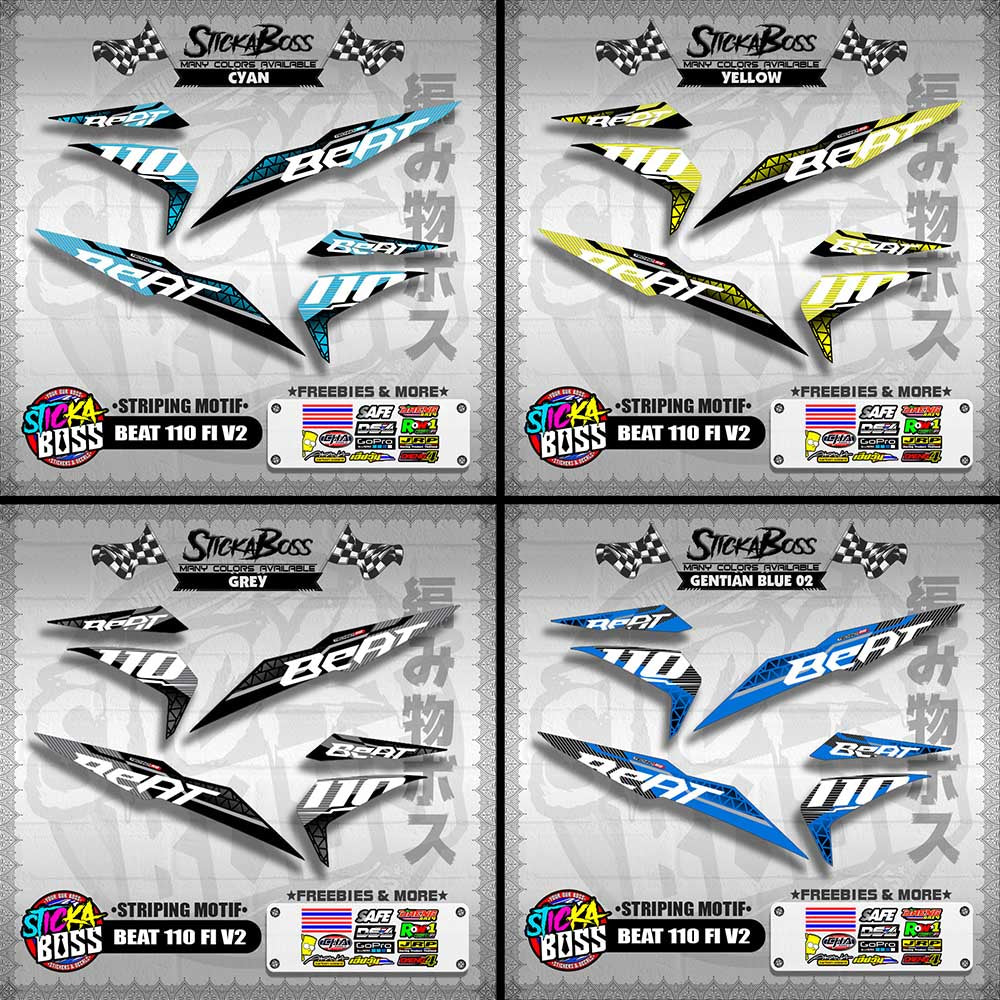 BEAT 110 FI V2 DECALS ( STRIPING MOTIF ) [ PREMIUM GLOSSY LAMINATED ]【WITH FREEBIES】