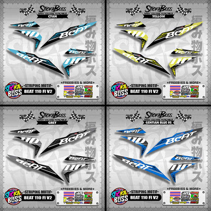 BEAT 110 FI V2 DECALS ( STRIPING MOTIF ) [ PREMIUM GLOSSY LAMINATED ]【WITH FREEBIES】