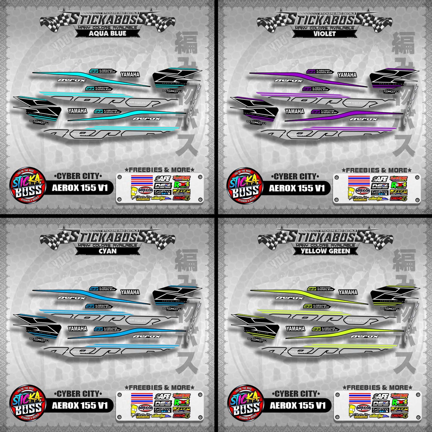 AEROX 155 V1 DECALS ( CYBER CITY )【WITH FREEBIES】