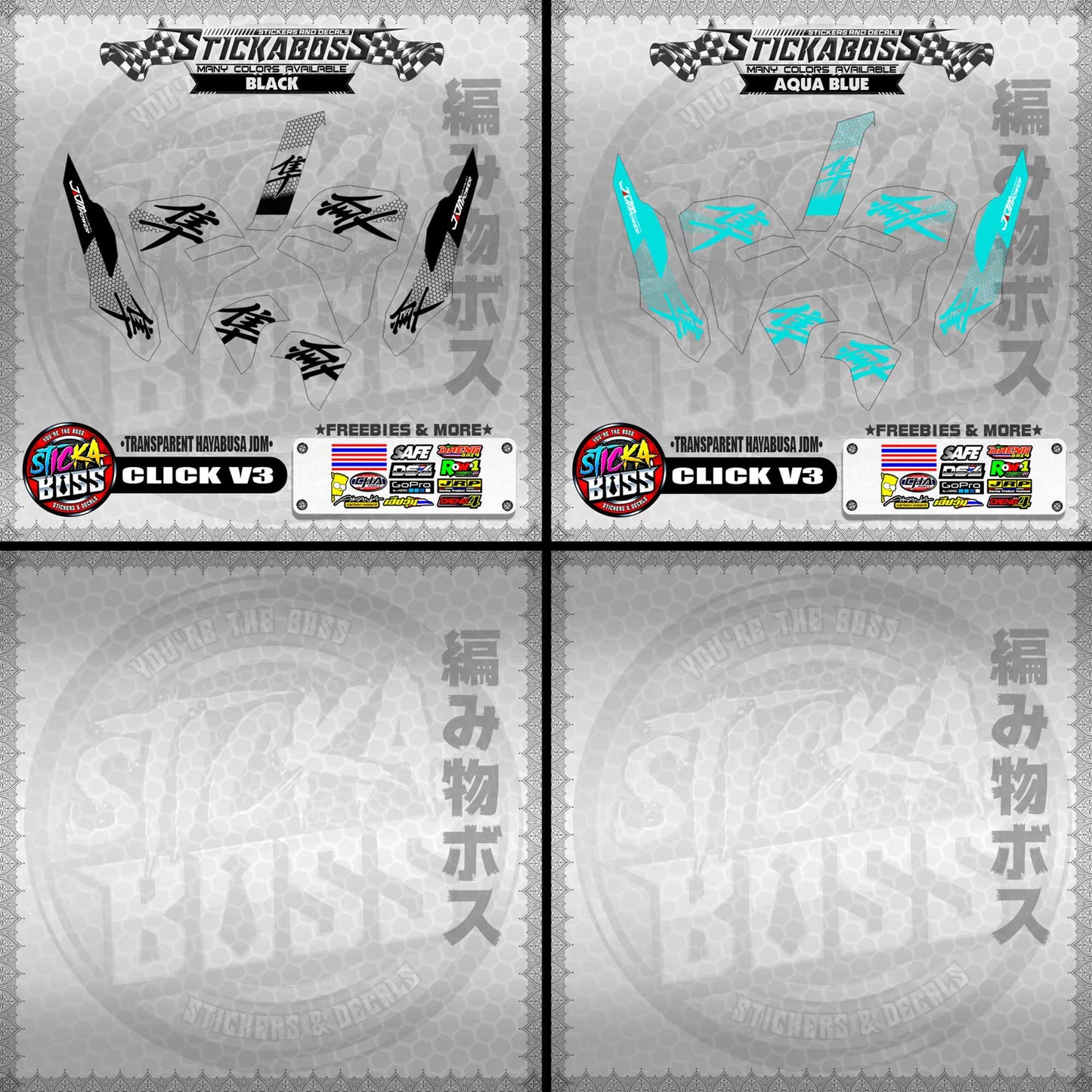 【PREMIUM UV PRINT】TRANSPARENT CLICK V3 DECALS ( TRANSPARENT HAYABUSA JDM )【WITH FREEBIES】