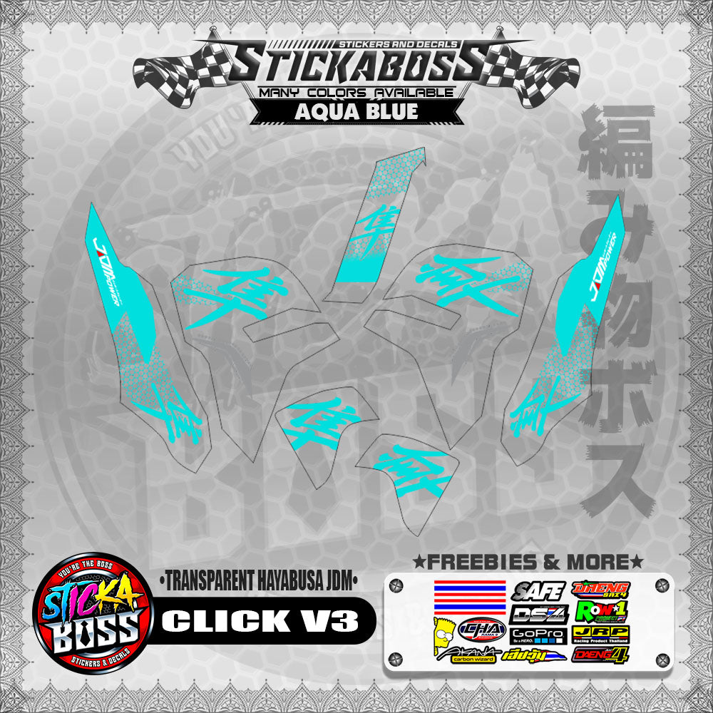 【PREMIUM UV PRINT】TRANSPARENT CLICK V3 DECALS ( TRANSPARENT HAYABUSA JDM )【WITH FREEBIES】