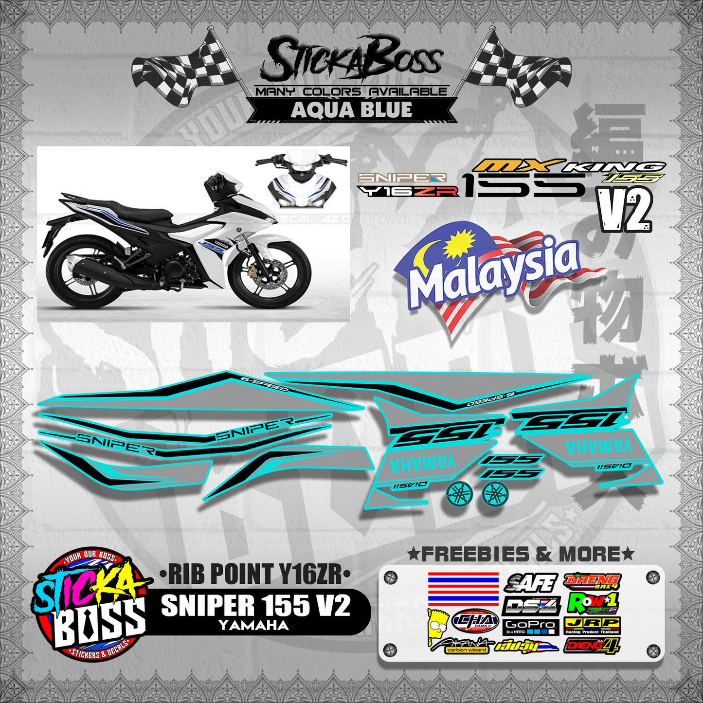 SNIPER 155 V2 MALAYSIAN DECALS ( RIB POINT Y16ZR )【WITH FREEBIES】