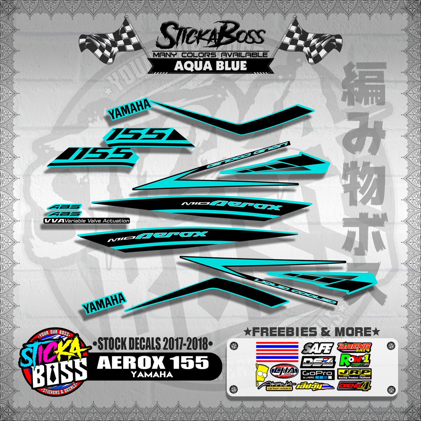 AEROX 155 ( STOCK DECALS 2017 - 2018 )【WITH FREEBIES】