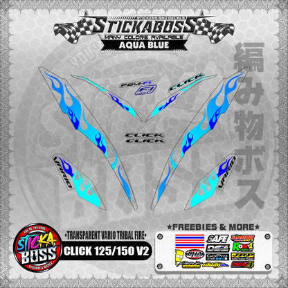 【PREMIUM UV PRINT】TRANSPARENT CLICK 125 / 150 V2 DECALS ( VARIO TRIBAL FIRE )【WITH FREEBIES】