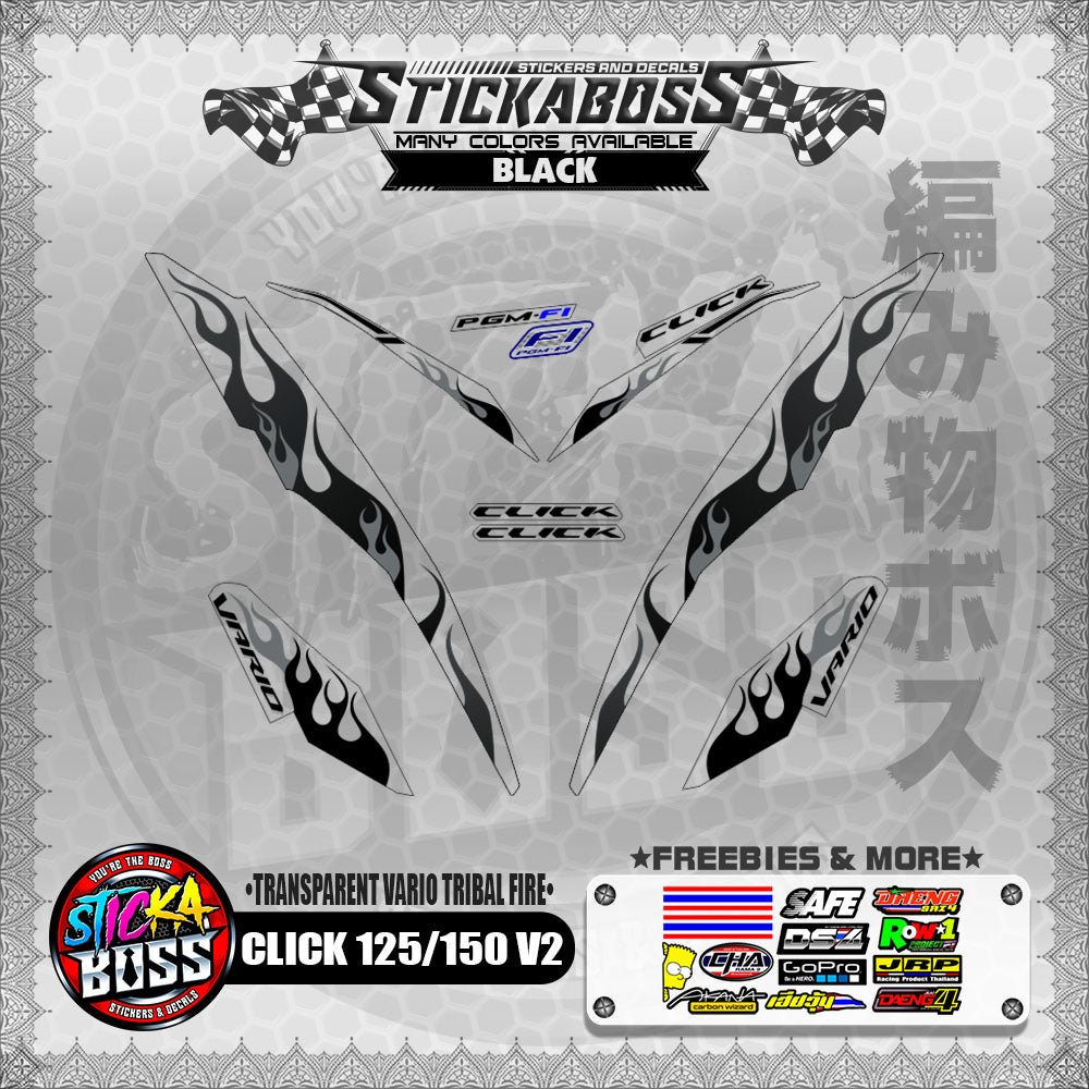 【PREMIUM UV PRINT】TRANSPARENT CLICK 125 / 150 V2 DECALS ( VARIO TRIBAL FIRE )【WITH FREEBIES】