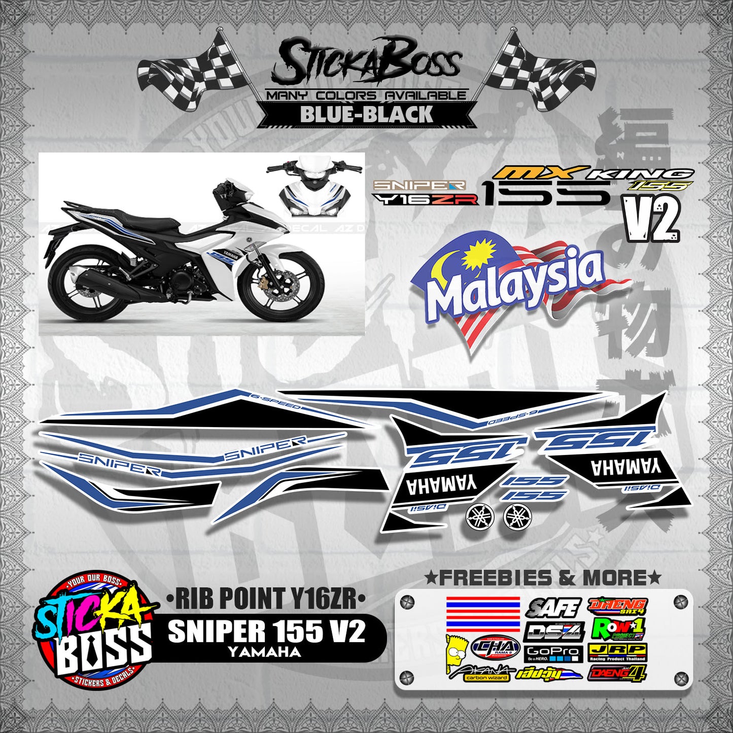 SNIPER 155 V2 MALAYSIAN DECALS ( RIB POINT Y16ZR )【WITH FREEBIES】