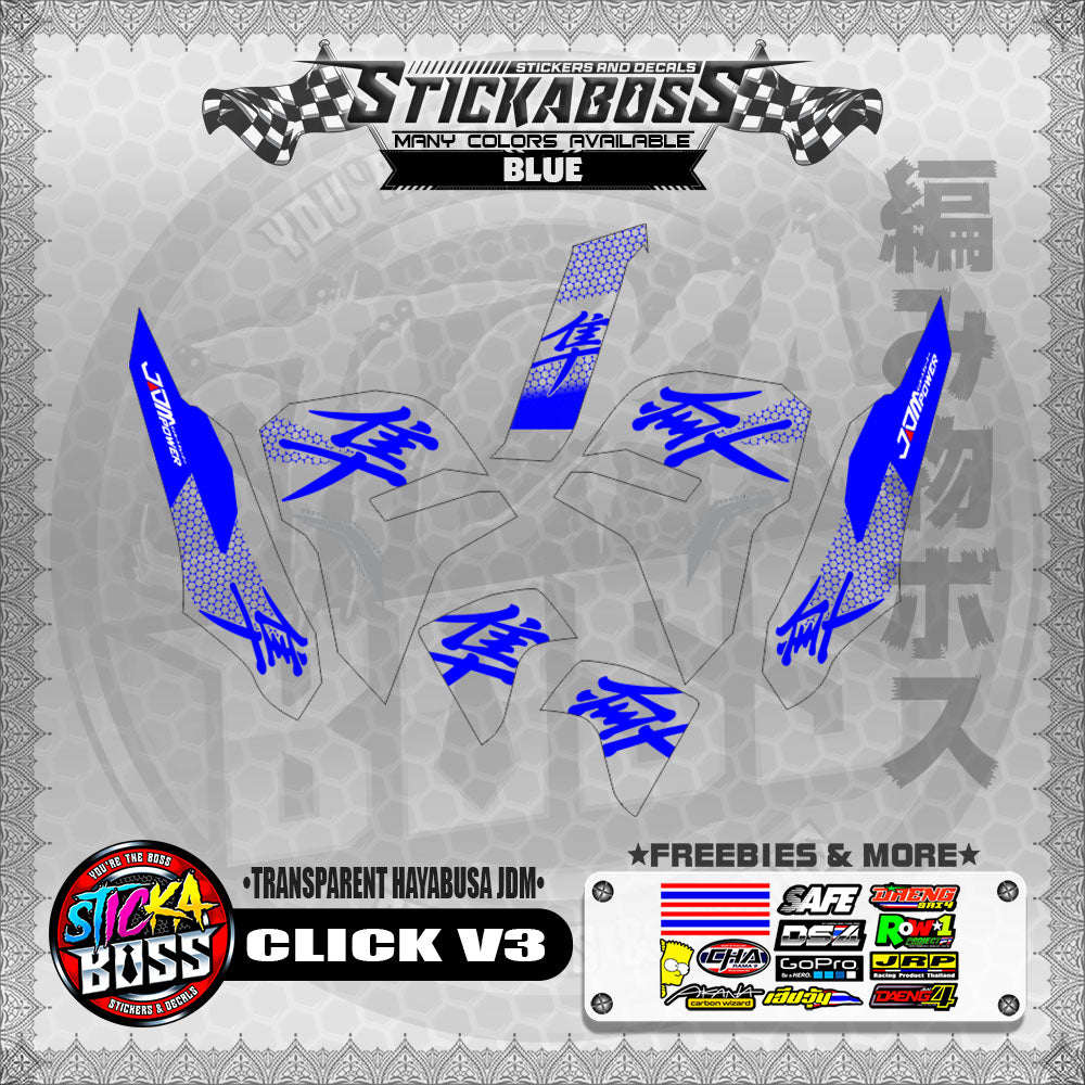 【PREMIUM UV PRINT】TRANSPARENT CLICK V3 DECALS ( TRANSPARENT HAYABUSA JDM )【WITH FREEBIES】