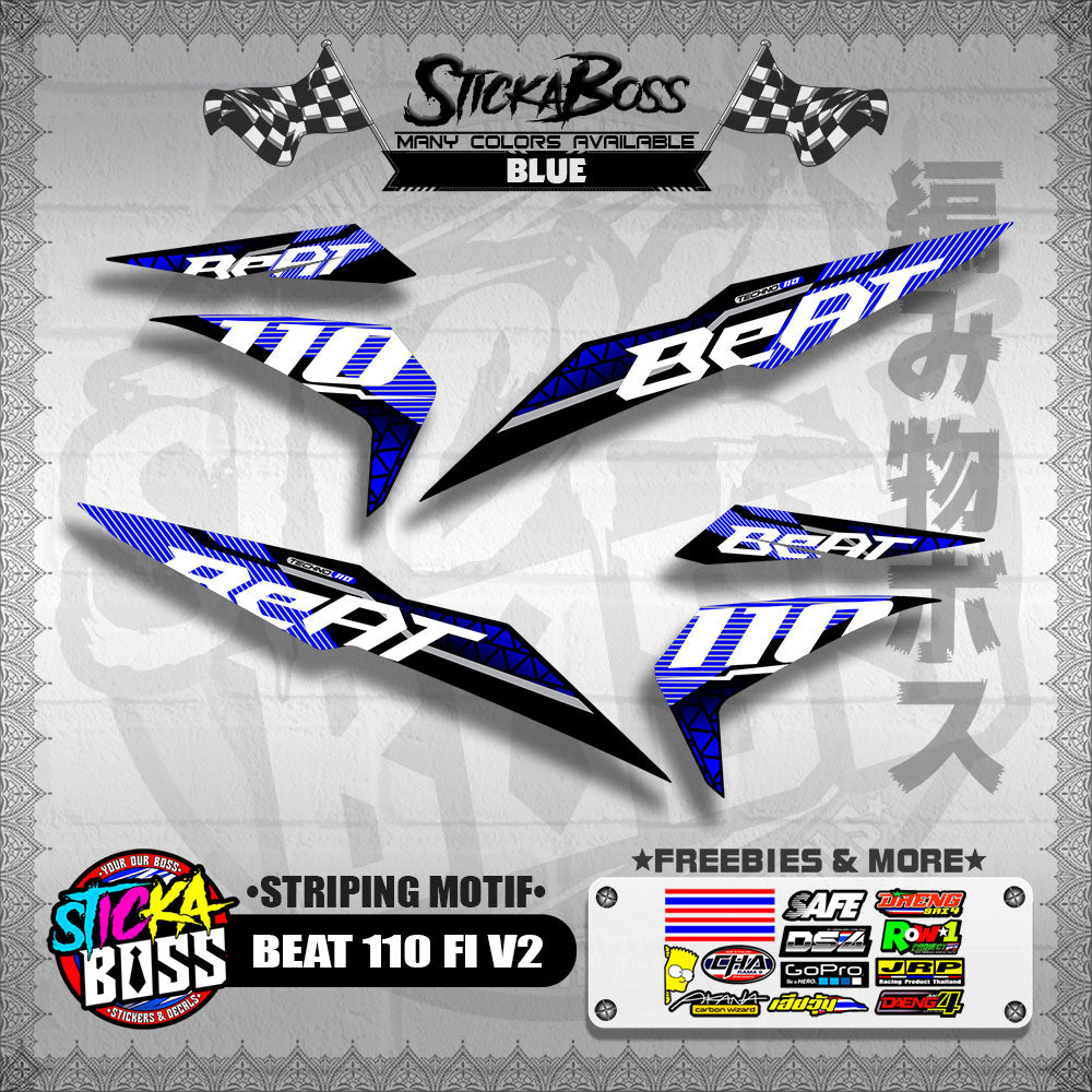 BEAT 110 FI V2 DECALS ( STRIPING MOTIF ) [ PREMIUM GLOSSY LAMINATED ]【WITH FREEBIES】