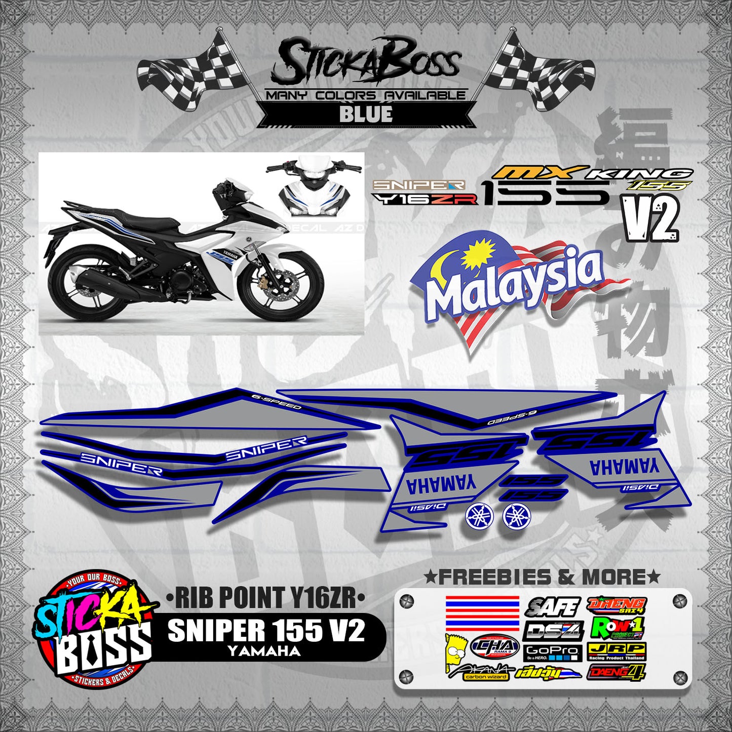 SNIPER 155 V2 MALAYSIAN DECALS ( RIB POINT Y16ZR )【WITH FREEBIES】