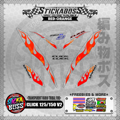 【PREMIUM UV PRINT】TRANSPARENT CLICK 125 / 150 V2 DECALS ( VARIO TRIBAL FIRE )【WITH FREEBIES】