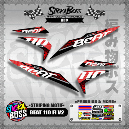 BEAT 110 FI V2 DECALS ( STRIPING MOTIF ) [ PREMIUM GLOSSY LAMINATED ]【WITH FREEBIES】