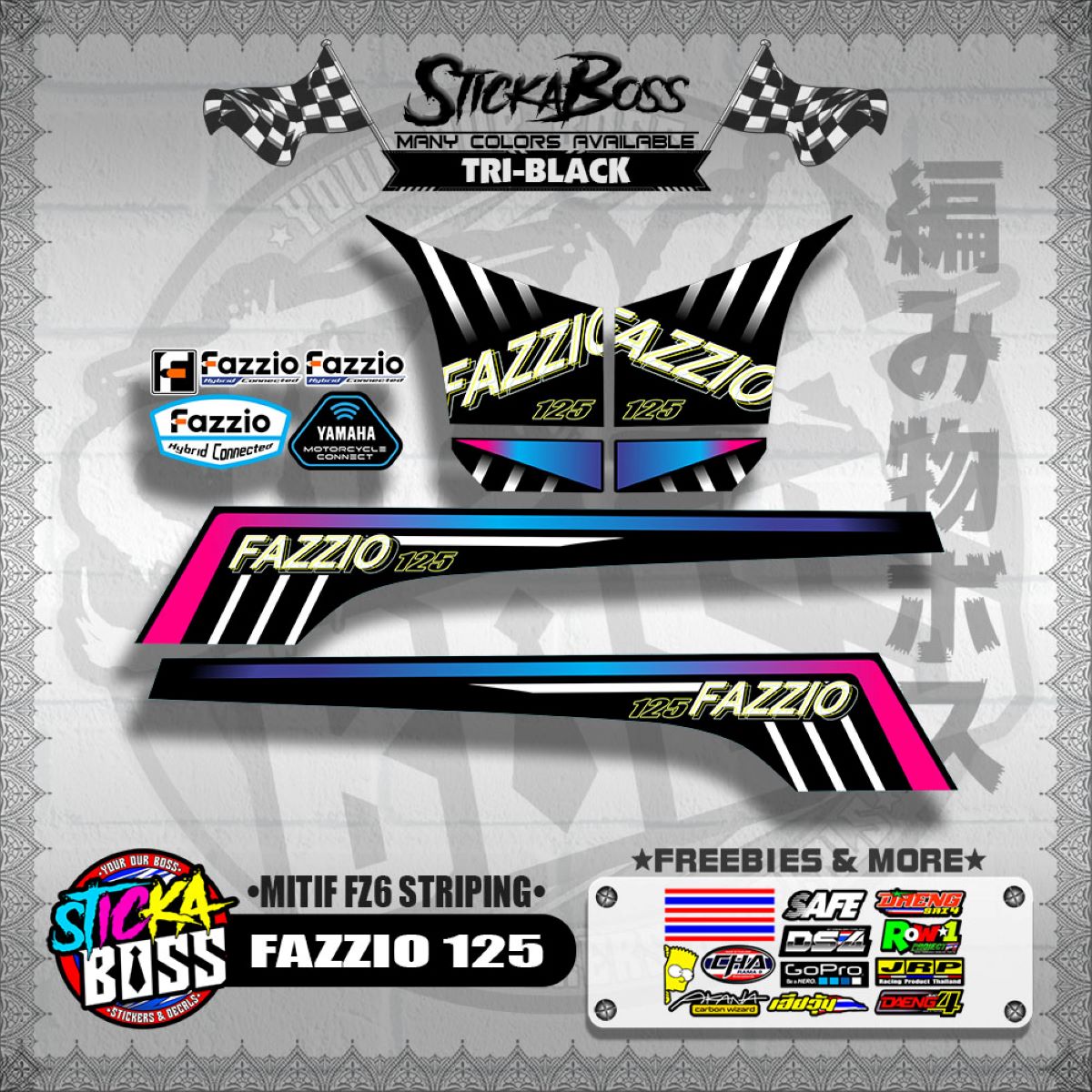 FAZZIO 125 DECALS ( MITIF FZ6 STRIPING )【WITH FREEBIES】