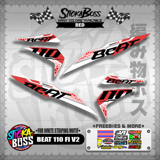 BEAT 110 FI V2 DECALS ( FOR WHITE STRIPING MOTIF ) [ PREMIUM GLOSSY LAMINATED ]【WITH FREEBIES】