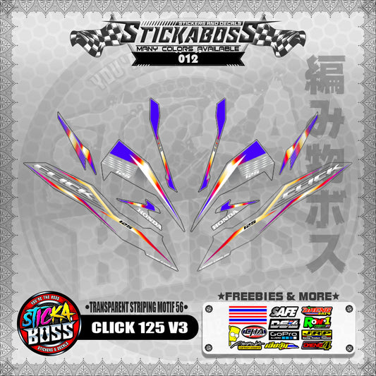 【PREMIUM UV PRINT】TRANSPARENT CLICK 125 V3 DECALS ( STRIPING MOTIF 56 )【WITH FREEBIES】