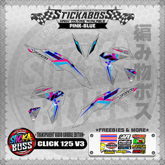 [PREMIUM UV PRINT] TRANSPARENT CLICK 125 V3 DECALS ( VARIO GRUDGE EDITION )【WITH FREEBIES】