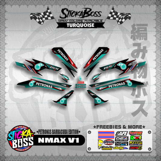 NMAX V1 DECALS ( PETRONAS BARRACUDA EDITION )【WITH FREEBIES】