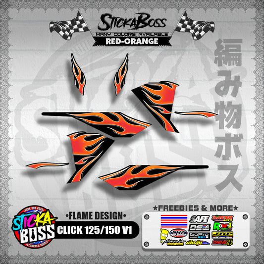 CLICK 125 / 150 V1 DECALS ( FLAME DESIGN )【WITH FREEBIES】