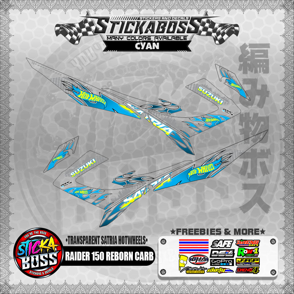 【PREMIUM UV PRINT】TRANSPARENT RAIDER 150 REBORN CARB DECALS ( SATRIA HOTWHEELS )【WITH FREEBIES】