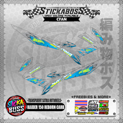 【PREMIUM UV PRINT】TRANSPARENT RAIDER 150 REBORN CARB DECALS ( SATRIA HOTWHEELS )【WITH FREEBIES】