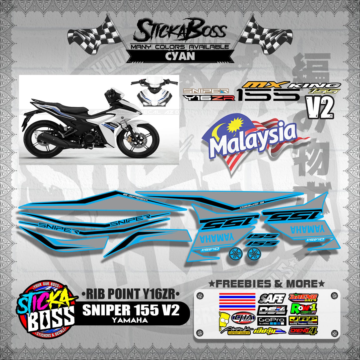 SNIPER 155 V2 MALAYSIAN DECALS ( RIB POINT Y16ZR )【WITH FREEBIES】