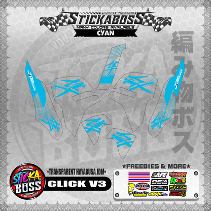 【PREMIUM UV PRINT】TRANSPARENT CLICK V3 DECALS ( TRANSPARENT HAYABUSA JDM )【WITH FREEBIES】