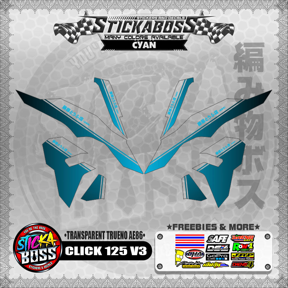 【PREMIUM UV PRINT】TRANSPARENT CLICK 125 V3 DECALS ( TRUENO AE86 )【WITH FREEBIES】