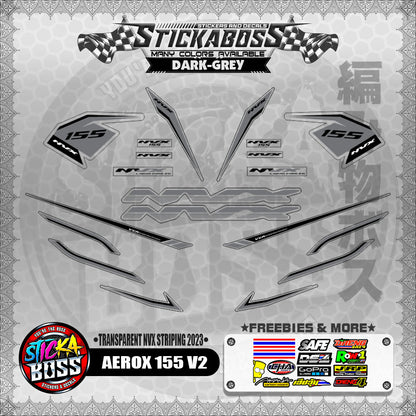 【PREMIUM UV PRINT】TRANSPARENT AEROX 155 V2 DECALS ( NVX STRIPING 2023 )【WITH FREEBIES】