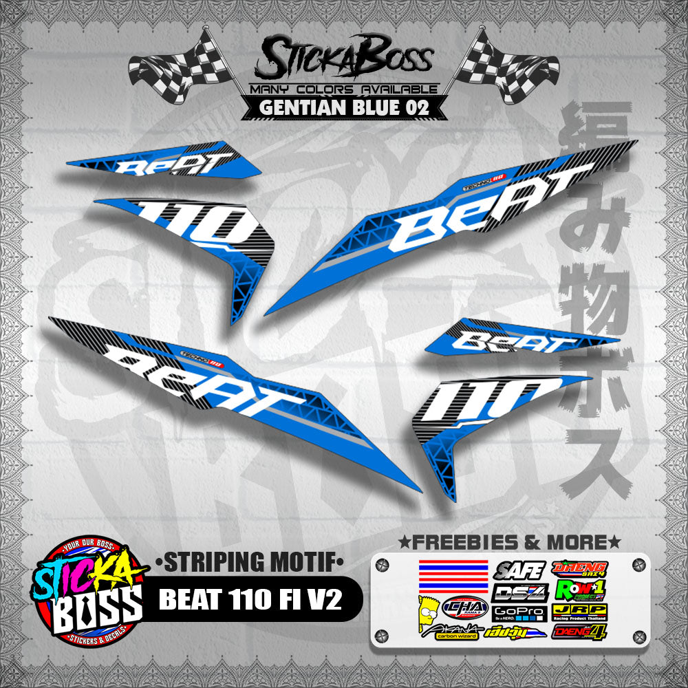 BEAT 110 FI V2 DECALS ( STRIPING MOTIF ) [ PREMIUM GLOSSY LAMINATED ]【WITH FREEBIES】