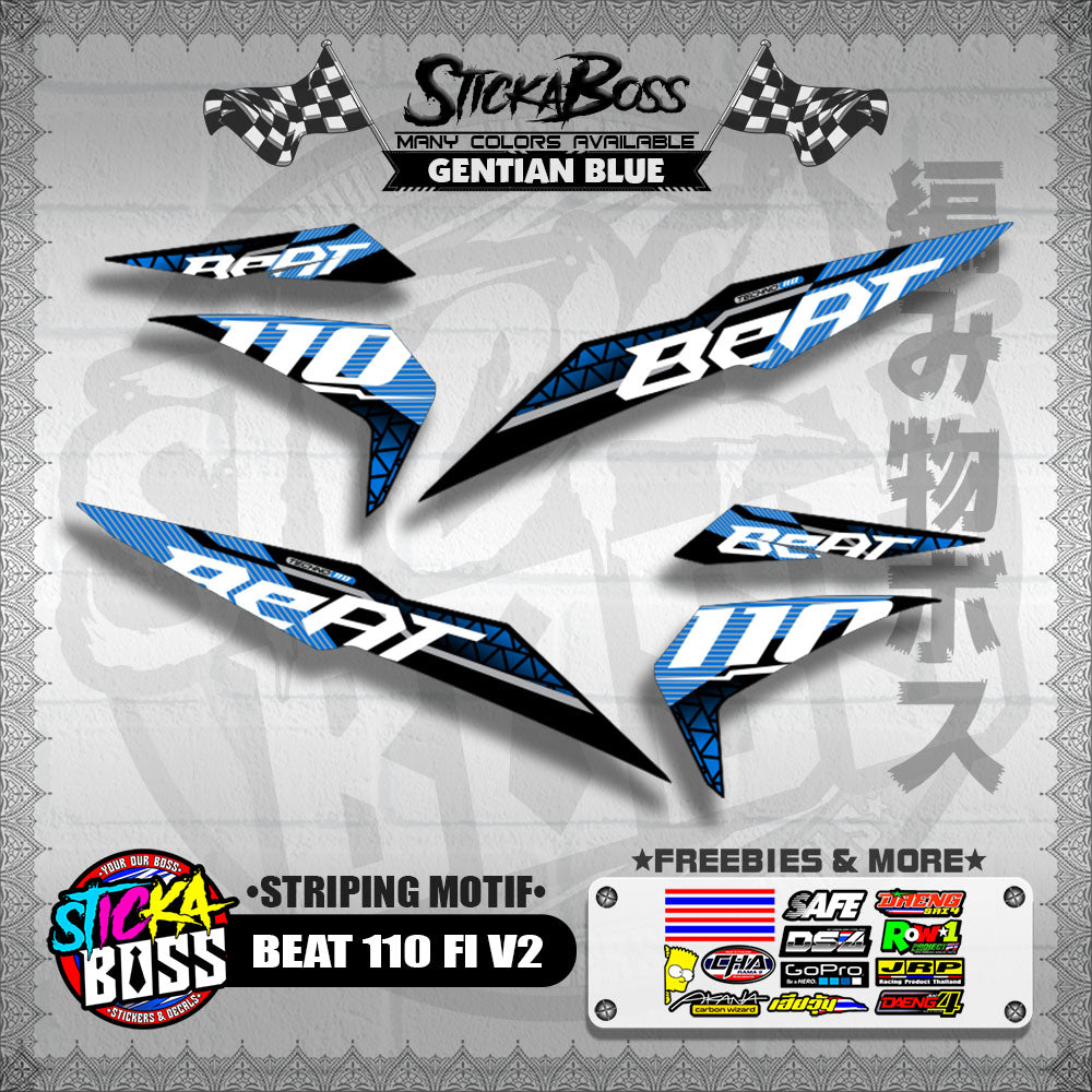 BEAT 110 FI V2 DECALS ( STRIPING MOTIF ) [ PREMIUM GLOSSY LAMINATED ]【WITH FREEBIES】