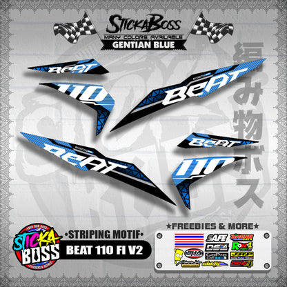 BEAT 110 FI V2 DECALS ( STRIPING MOTIF ) [ PREMIUM GLOSSY LAMINATED ]【WITH FREEBIES】