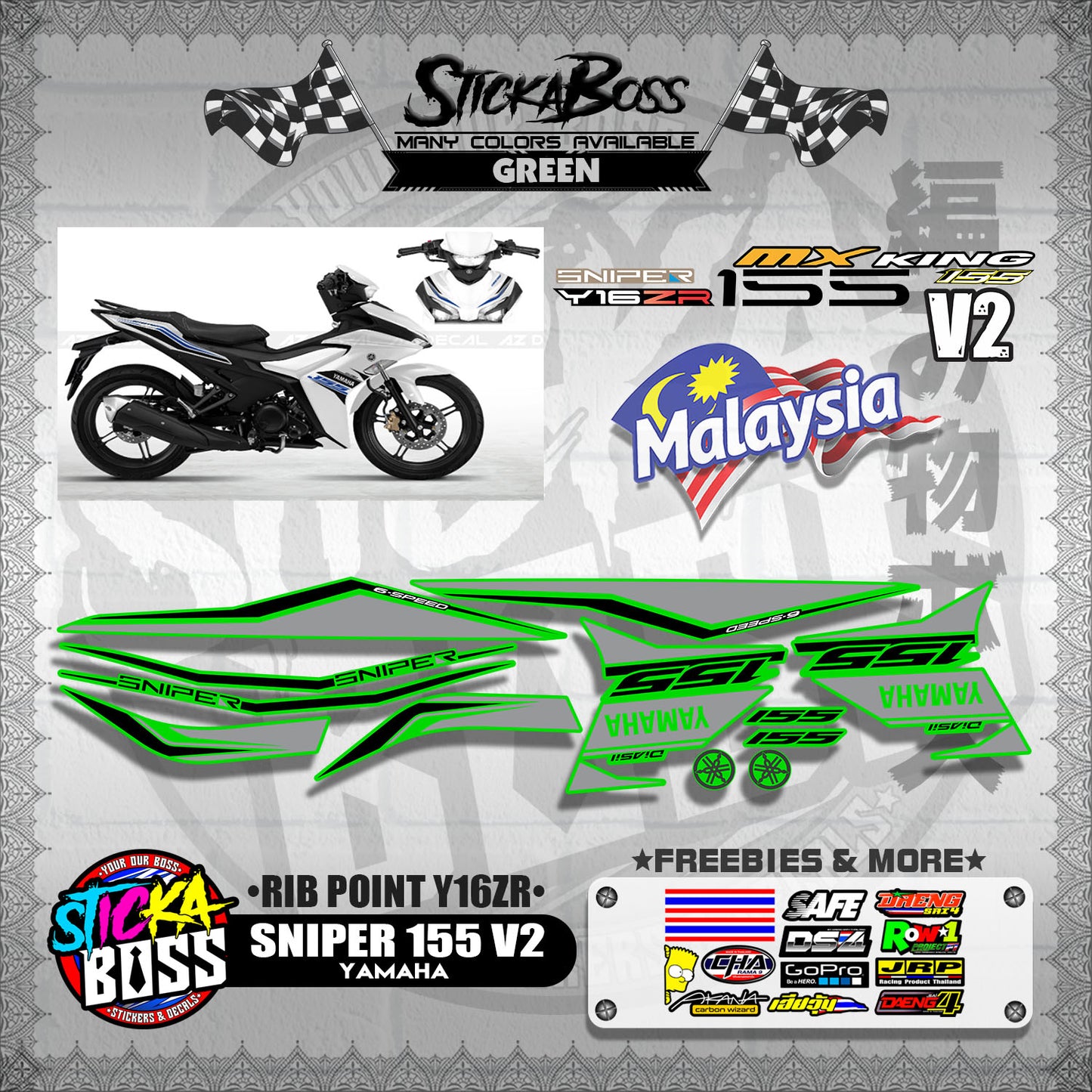 SNIPER 155 V2 MALAYSIAN DECALS ( RIB POINT Y16ZR )【WITH FREEBIES】