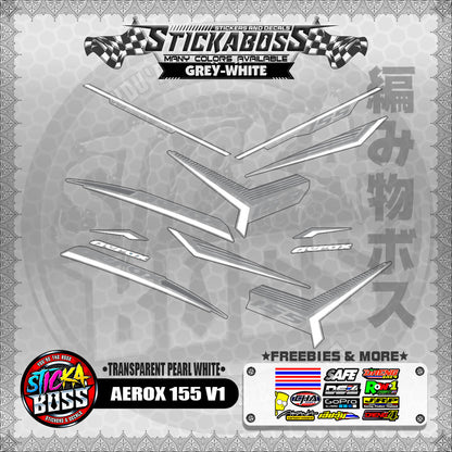 【PREMIUM UV PRINT】TRANSPARENT AEROX 155 V1 DECALS ( PEARL WHITE )【WITH FREEBIES】