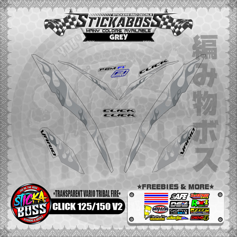 【PREMIUM UV PRINT】TRANSPARENT CLICK 125 / 150 V2 DECALS ( VARIO TRIBAL FIRE )【WITH FREEBIES】