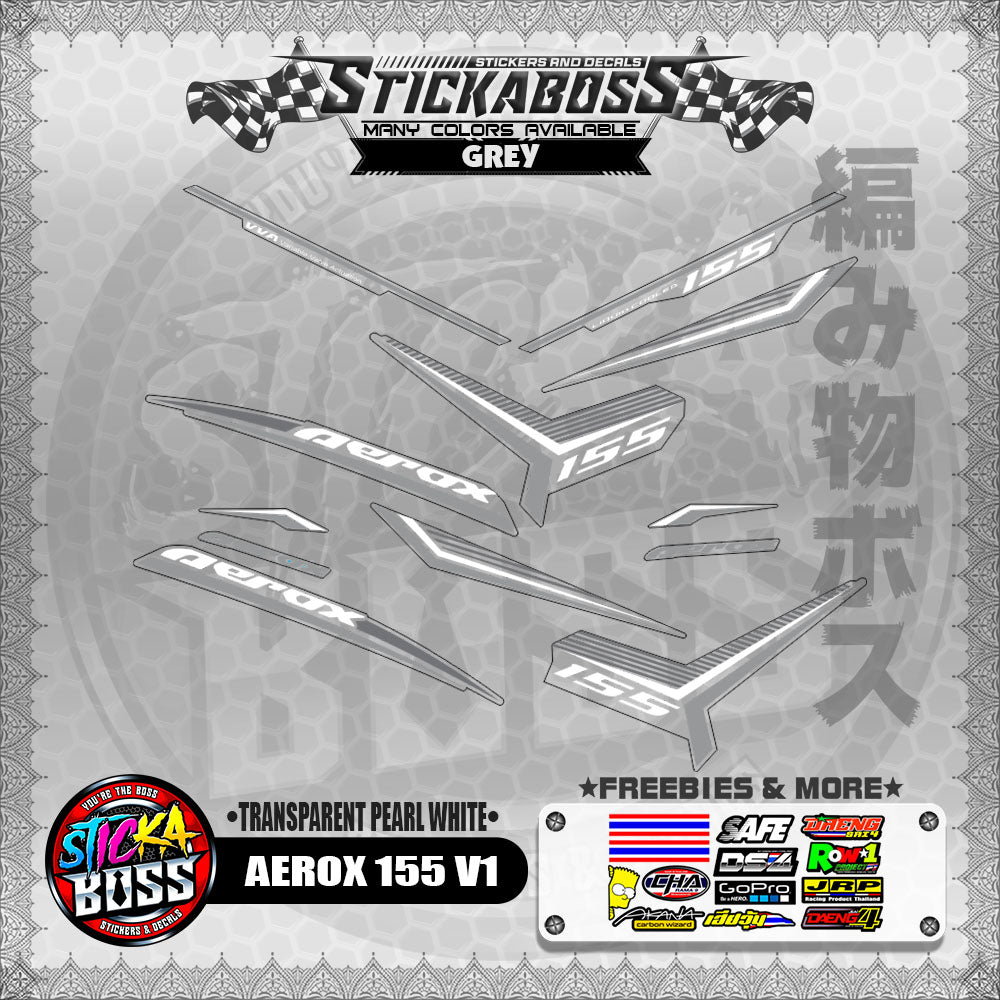 【PREMIUM UV PRINT】TRANSPARENT AEROX 155 V1 DECALS ( PEARL WHITE )【WITH FREEBIES】