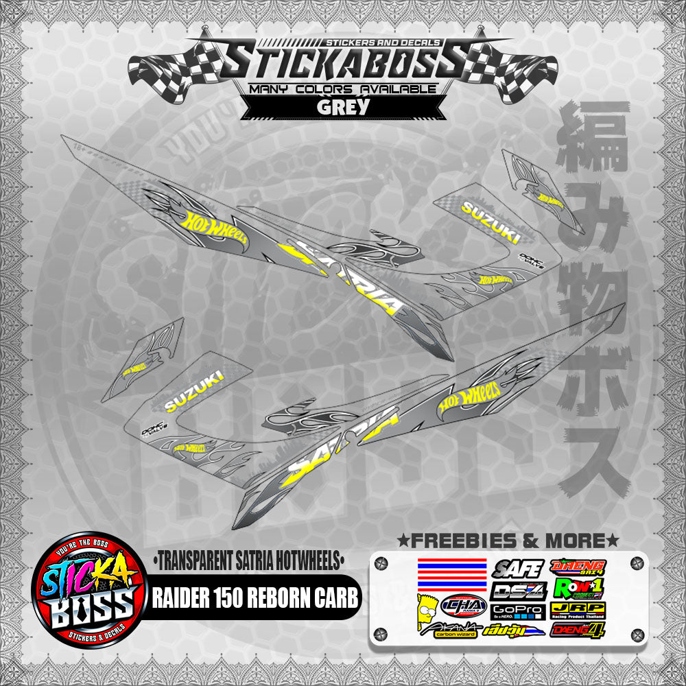 【PREMIUM UV PRINT】TRANSPARENT RAIDER 150 REBORN CARB DECALS ( SATRIA HOTWHEELS )【WITH FREEBIES】