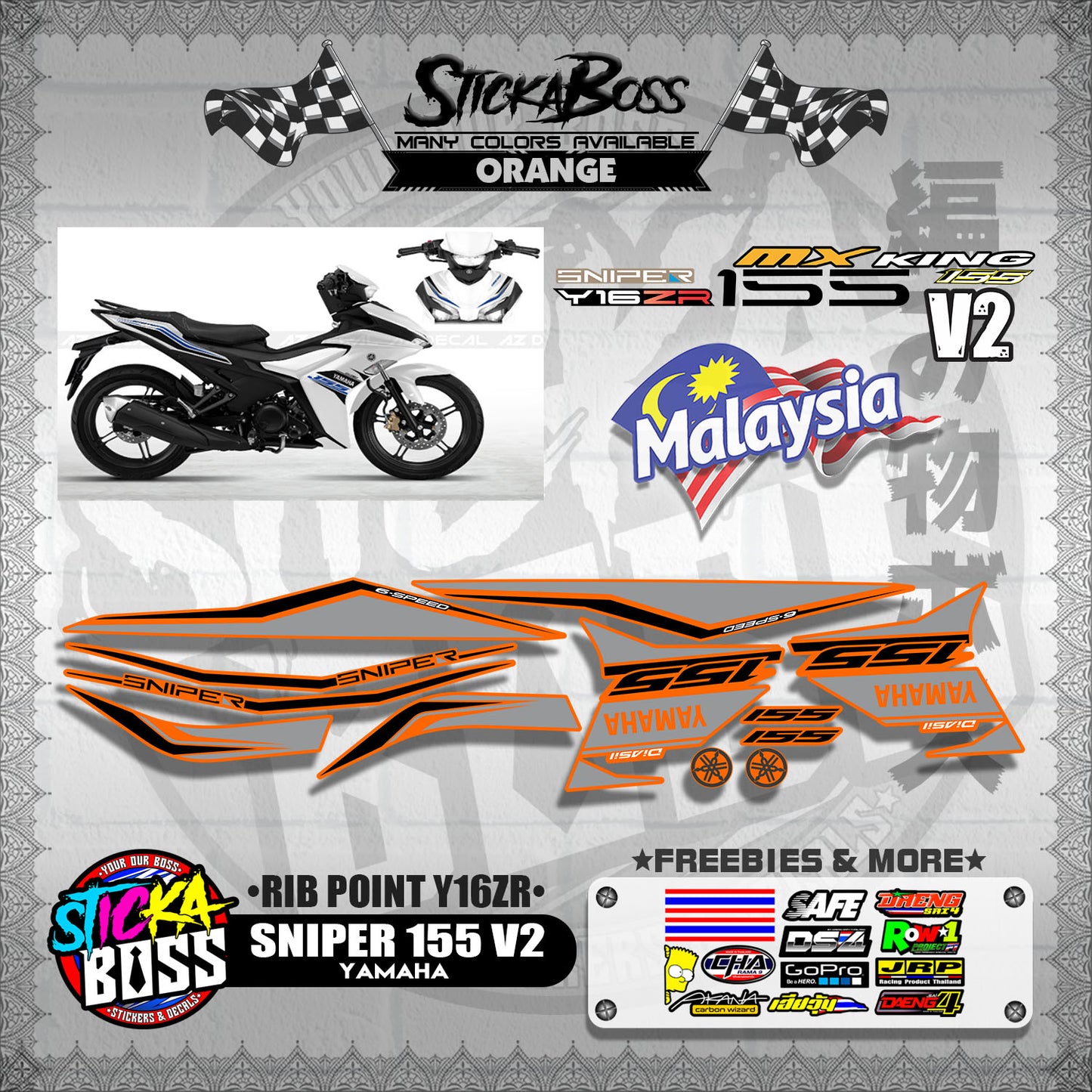 SNIPER 155 V2 MALAYSIAN DECALS ( RIB POINT Y16ZR )【WITH FREEBIES】