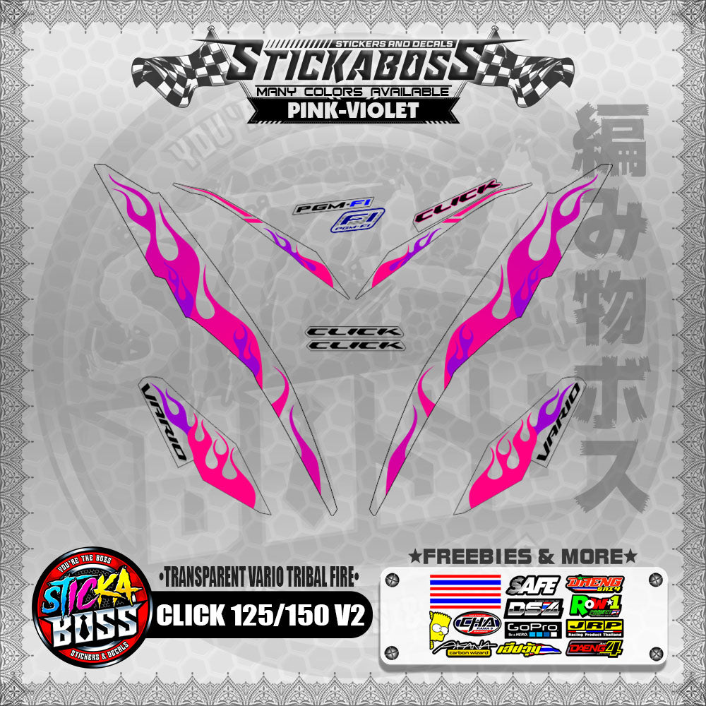 【PREMIUM UV PRINT】TRANSPARENT CLICK 125 / 150 V2 DECALS ( VARIO TRIBAL FIRE )【WITH FREEBIES】