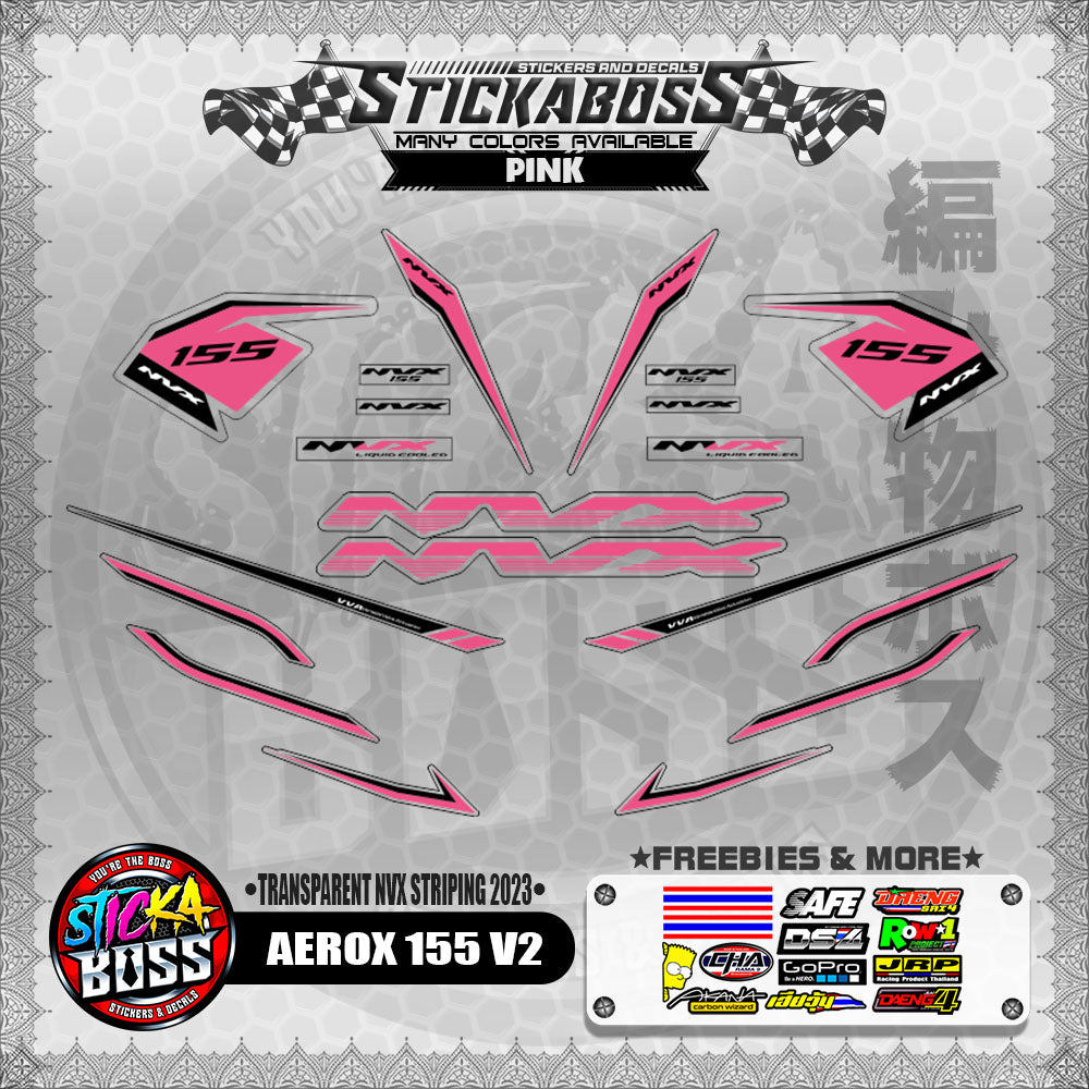 【PREMIUM UV PRINT】TRANSPARENT AEROX 155 V2 DECALS ( NVX STRIPING 2023 )【WITH FREEBIES】